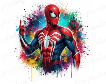 Sublimación de Spiderman con salpicaduras y acuarela, PNG, Película de superhéroes, Diseño de acuarela de superhéroes, Diseño de camiseta, PNG