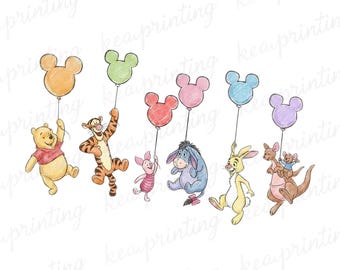 Vintage Winnie the Pooh Balloons PNG, Winnie the Pooh Balloons Png, Winnie the Pooh and Friends PNG