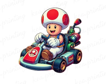 Toad PNG, Super Mario Kart Christmas PNG SVG, Cute Mario Luigi Peach Yoshi Bowser Racing , Holiday Gamer Shirt Design