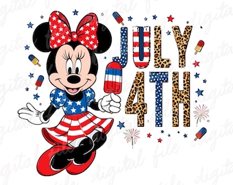 Minnie 4th of July PNG, Patriotic Minnie Mouse Png, USA Red White Blue Flag Design, Independence Day PNG, Digital Download