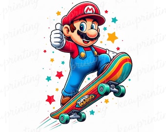 Super mario clipart, super mario skate png, transparent design, instant download