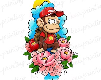Super Mario Diddy Kong Floral PNG, Mario Graffiti Clipart, Super Mario PNG Design, Super Mario Characters png, Mario Gift