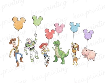 Amigos de Toy Story con globos PNG, Viaje familiar PNG (Descarga digital)