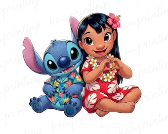 Stitch Summer Vibes Watercolor Splash Png, Stitch Floral Png, Cartoon Rainbow Aesthetic, 300Dpi High Resolution, Digital File Download