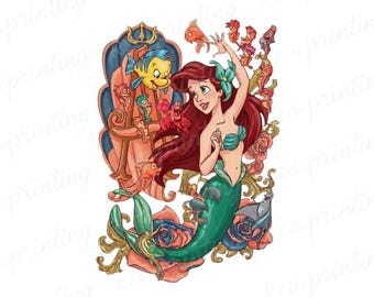 Little Mermaid Princess Ariel Fishes Splash Clipart: PNG Digital Design