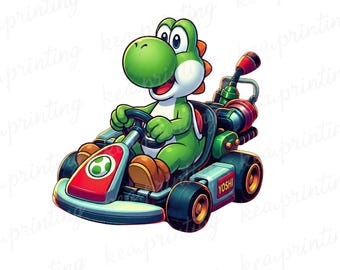 Yoshi PNG, Super Mario Kart PNG SVG, Cute Mario Luigi Peach Yoshi Bowser Racing , Holiday Gamer Shirt Design