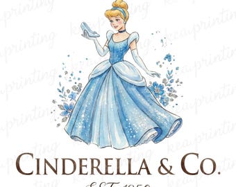 Cinderella Co PNG, Cute Blue Princess PNG for Birthday girl, High quality 300 dpi Sublimation Designs, clipart
