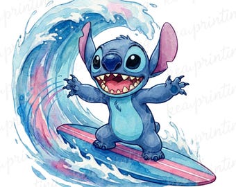 Stitch Surf PNG, Cute Stitch PNG, Cute Cartoon Character, Transparent Design, Instant Download