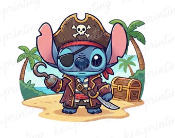 Stitch Sparrow PNG, Cute Stitch PNG, Pirate Stitch PNG, Transparent Design, Instant Download