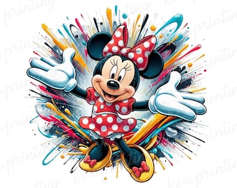 Minnie Mouse Watercolor Splash PNG | Cartoon Design (Digital Download)