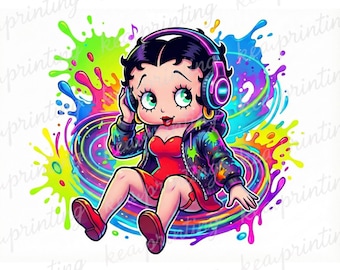 1 PNG Cute Betty Boop Watercolor, Clipart Images, Digital design PNG file for sublimation, High Resolution, Instant Digital PNG Download