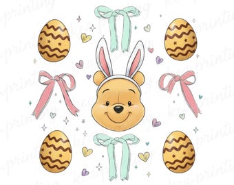 Winnie the Pooh Easter Coquette Bow PNG, Trendy Easter Png, Pooh png, Happy Easter Png, Easter Eggs png, Preppy Easter PNG