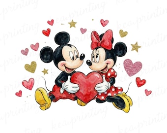 Minnie and Mickey Love Valentine PNG, Clipart Images, Digital design PNG file for sublimation, High Resolution, Digital PNG Download
