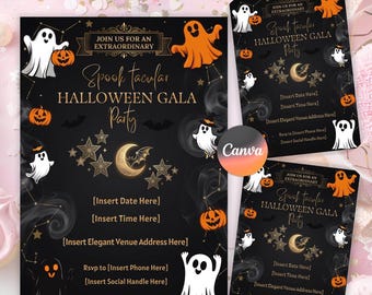 Editable Halloween Party Invitation, Spooky Gala Template (Digital Download)