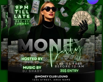 Money Club Party Flyer: Editable Canva Template Digital Download, Cash Party Invite, Ladies Night Flyer, Club Event Poster, Canva Editable