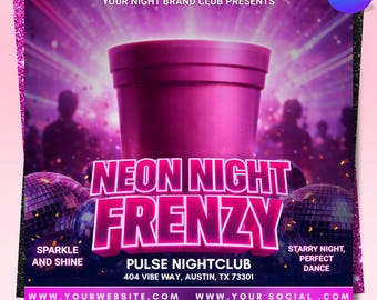 Neon Night Club Flyer: Editable Canva Template (Digital Download)