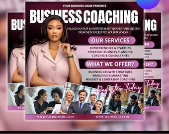 Flygblad för affärscoach, flygblad för coachingföretag, mall för konsulttjänster, färdigt affärsflyer, färdig affärsplanering, gör-det-själv i Canva