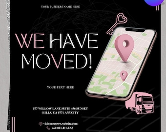 We Moved Flyer: New Business Address Announcement, Grand Reopening Address Sign, Editable Canva Template (Digital Download)