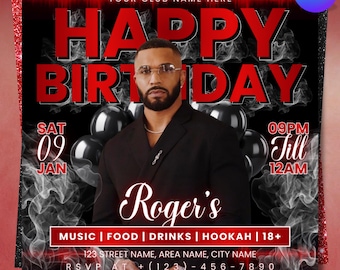 Editable Birthday Party Invitation, Club Event Flyer (Canva Template)