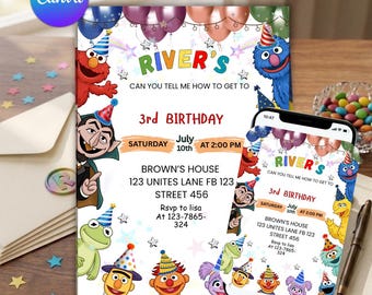 Sesame Street Elmo Birthday Invitation: Editable Canva Template (Digital Download)