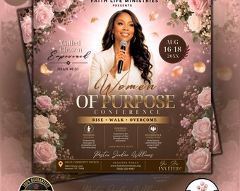 Women's Retreat Flyer Template, Church Conference Flyer, Guest Speaker Event, Floral Networking Celebration