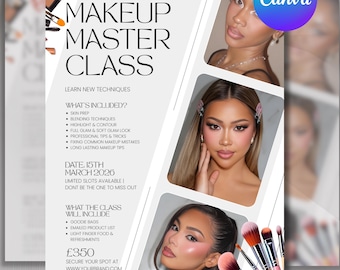 Makeup Masterclass Flyer Template: MUA Training Canva Editable