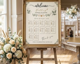 Modern Wedding Seating Chart Template | Minimalist Reception Sign (Instant Download)