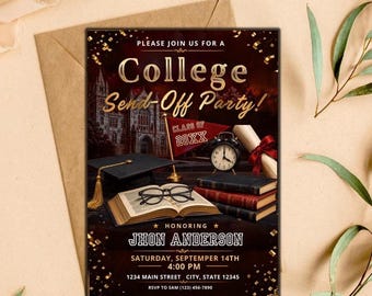 College Send Off Party Invitation, Editable Graduation Farewell Template (Digital Download)