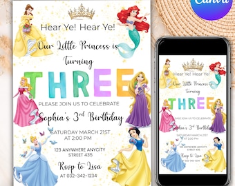 Princess 3rd Birthday Invitation Template, Her Royal Thirdness Girl Party Invite, Editable Canva Printable, Pink Gold Royal Castle,