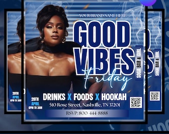 Good Vibes Friday-feestflyer, DJ Music Club-evenement (bewerkbare canva-sjabloon)