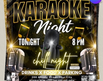 Karaoke Night Party Flyer, bearbeitbare Canva-Vorlage (digitaler Download)