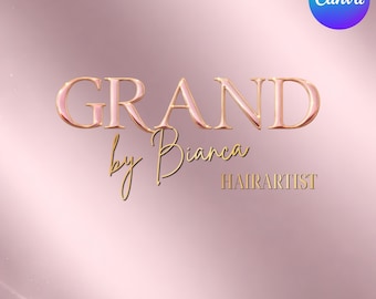 Digital Modern PINK GOLD logo design, beauty logo, hairstylist logo, Salon Logo, Artistry logo, lashes logo, Aesthetics Logo, Canva Editable