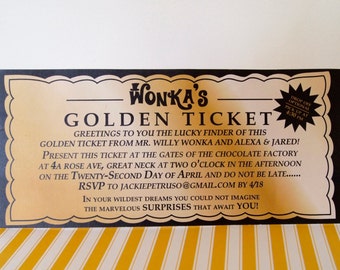 WILLY WONKA Golden Ticket Invitation - Digital printable file/Printing Available Upon Request