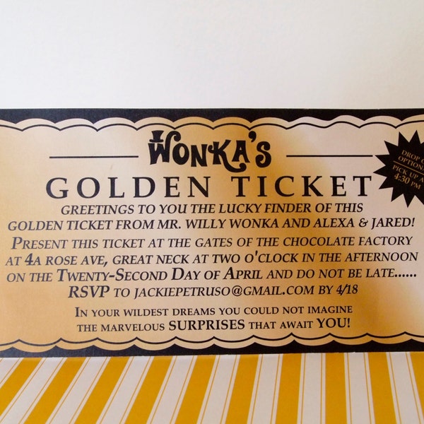 WILLY WONKA Golden Ticket Invitation - Digital printable file/Printing Available Upon Request