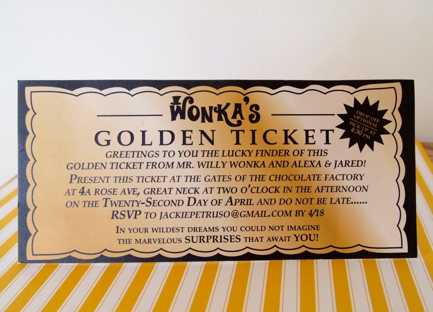 WILLY WONKA Golden Ticket Invitation - Digital printable file/Printing  Available Upon Request