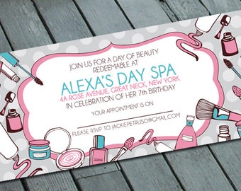 Girl's SPA THEME PARTY Invitation: Digital printable file