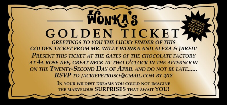 WILLY WONKA Golden Ticket Invitation Digital Printable Etsy