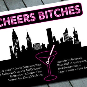 Cheers Bitches On The Town BACHELORETTE Party Invitation: Digital printable file image 1