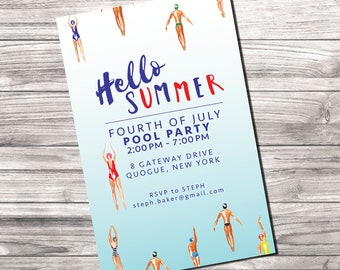 Summer Pool PARTY Invitation: Digital printable file *printing available upon request*