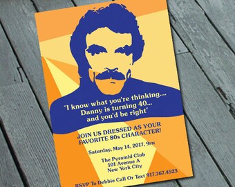80's Magnum PI Tom Selleck PARTY Invitation: Digital printable file *printing available upon request*