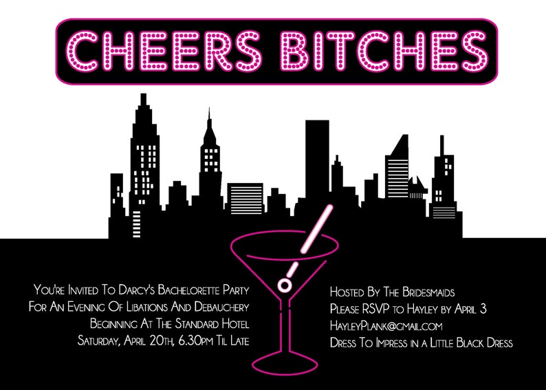 Cheers Bitches On The Town BACHELORETTE Party Invitation: Digital printable file image 2