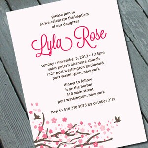 Baby Girls Baptism or Christening Invitation:Cherry Blossom Theme- printable digital file *PRINTING Available Upon Request*