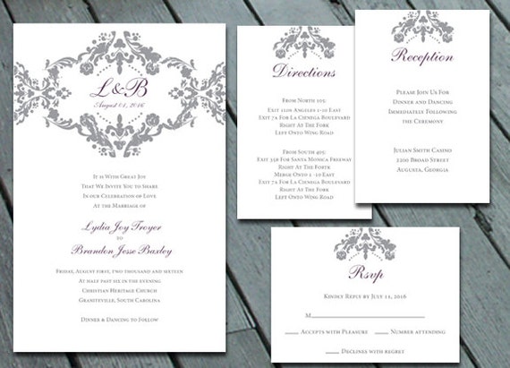 damask wedding invitation