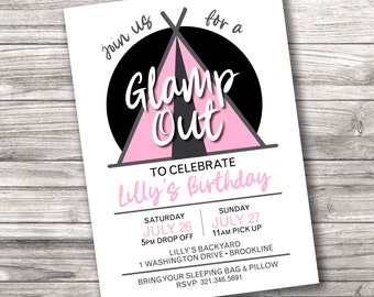 GLAMPING Slumber PARTY Invitation: Digital printable file *printing available upon request*