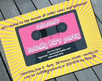 TOTALLY 80's PARTY Invitation: Digital printable file *printing available upon request*