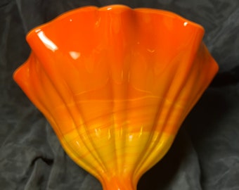 Orange Slag Glass Ruffled Pedestal Compote dish/ Thanksgiving glassware serving ware/Orange ruffled slag glass dish/orange hombre dish/MCM