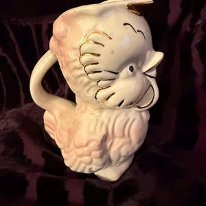 Shawnee Chick Creamer, Handpainted 22K Gold Details, Mid-Century Pottery chicken cream holder-
