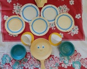 ViNTAGE CHILDS TEA PARTY play plates cups saucers frying pan Retro Fisher Price 1980's kitchen plastic christmas gift idea vintage kids toy