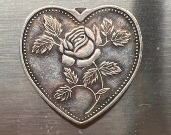 Mothers day gift/Vintage silver heart .999 fine silver, one troy oz silver heart vintage with nice patina rose heart especially for you