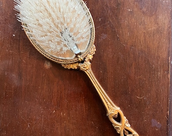 Vintage hairbrush/metal scrollwork/metal hairbrush, mid century grooming accessory, ladies metal vintage brush gold tone vanity accessory